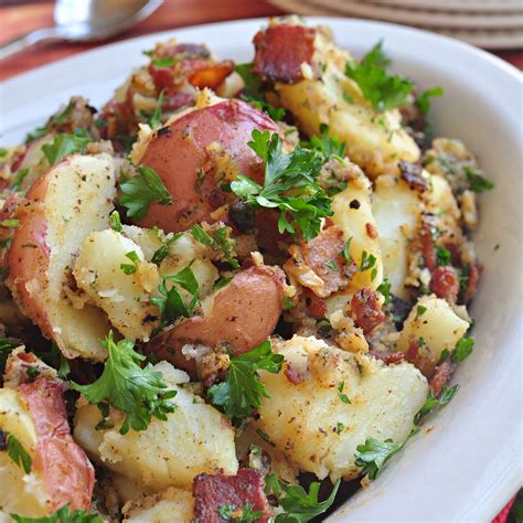 We use white potatoes, or yukon golds, in our family's recipe. THE BEST German Potato Salad is a warm potato salad recipe featuring tender red potatoes and ...