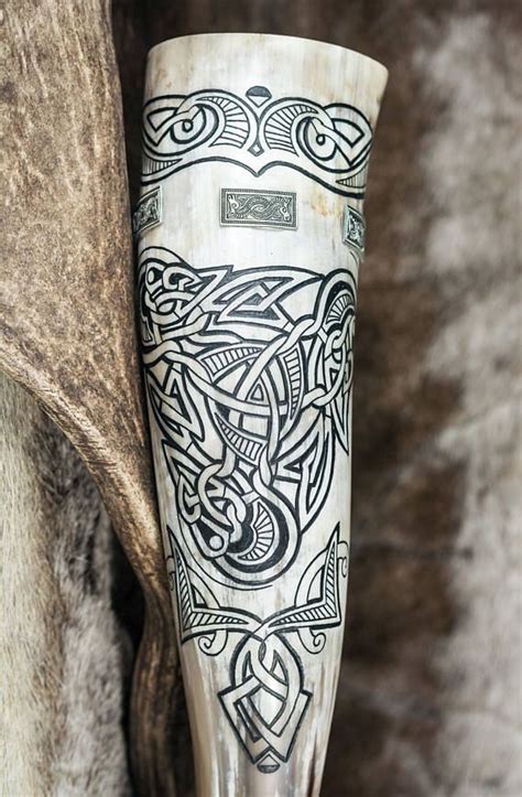 Vendel Carved Drinking Viking Horn Norse Mug Horns Vendel Viking