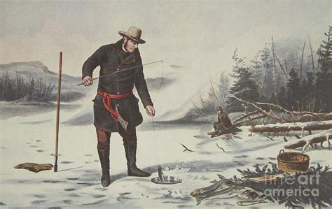 Currier And Ives Drawing American Winter Sports Trout Fishing On