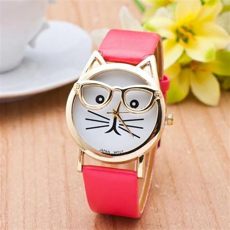These Custom Designed Gold Plated Cat Watch For Women With 10