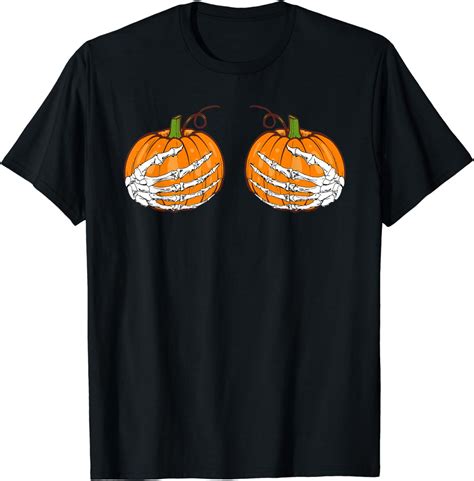 Amazon Com Skeleton Hands Holding Pumpkins Boobs Funny Adult Halloween