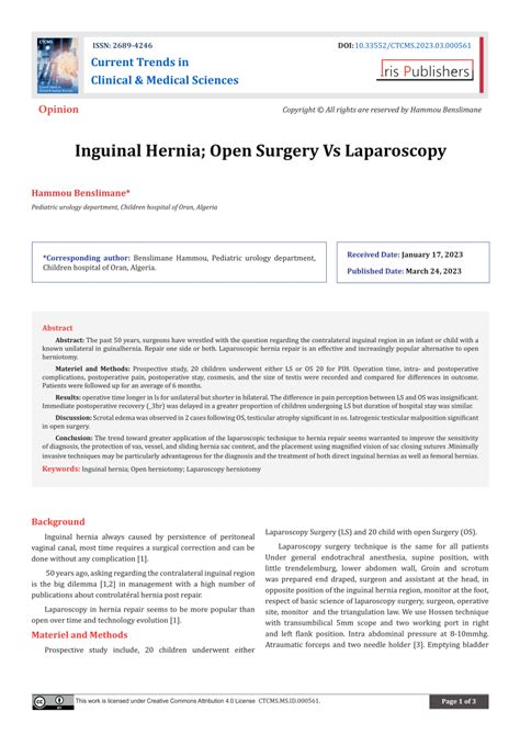 Pdf Inguinal Hernia Open Surgery Vs Laparoscopy