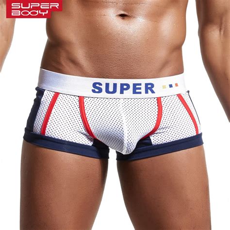 Superbody Sexy Mens Underwear Boxers U Convex Design Penis Bag Mesh Patchwork Underwear Men
