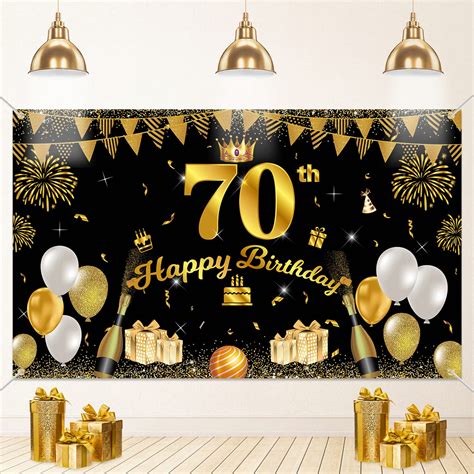 Buy Vicsom 70th Birthday Banner 70th Happy Birthday Banner Black Gold