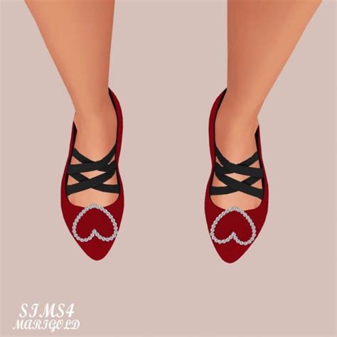 Sims4 Marigold Heart Flat Shoes With X Strap • Sims 4 Downloads