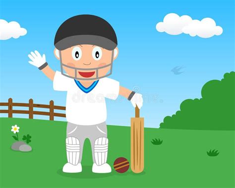 Cute Boy Playing Cricket In The Park Vector Illustration Boys Playing
