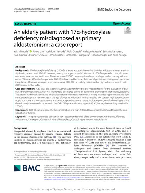 pdf an elderly patient with 17α hydroxylase deficiency misdiagnosed as primary aldosteronism