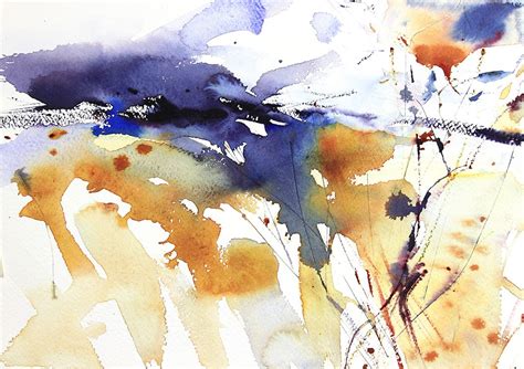 An Abstract Painting With Watercolors And Brush Strokes On Its Paper