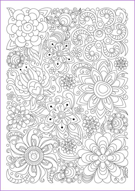 Сoloring Page Doodle Flowers Printable Zen Doodle Pdf Etsy
