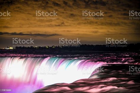 Niagara Falls Illuminated At Night Stock Photo Download Image Now