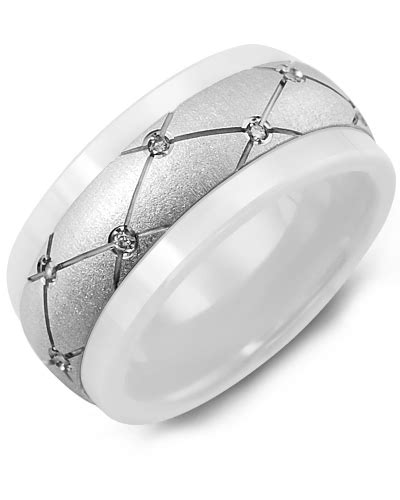 Madani Womens White Ceramic Pattern Diamond Wedding Ring Mwf910iw 14r