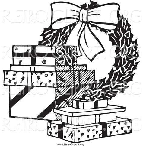 Clipart Of A Retro Black And White Christmas Wreath And Ts By