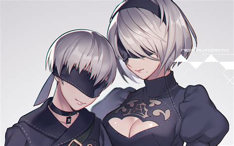 Blindfold Breasts Collar Gray Hair Headband Male Nier Nier Automata