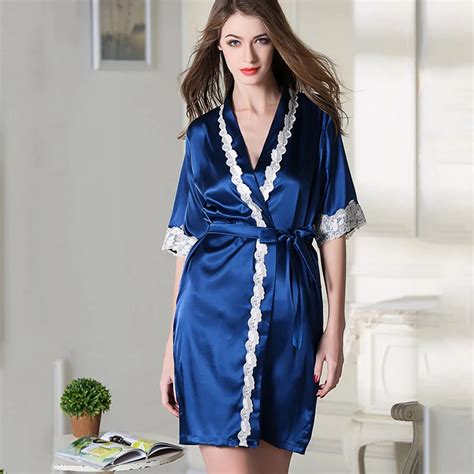 thoshine brand 2018 summer style chinese satin silk robes women lace embroidery nighties female