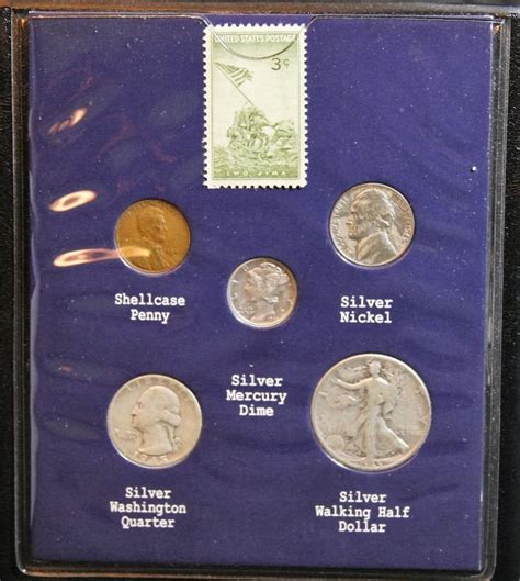 World War Ii Victory Coin And Stamp Collection 4 Silver Coins By