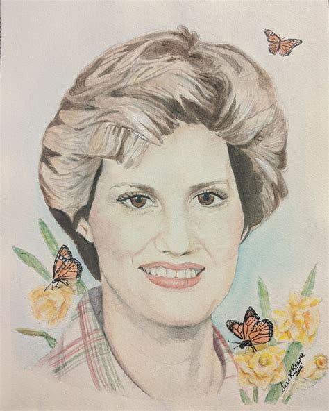 Local Artist Portrait With Monarchs And Daffodils Sara Brown Myself Watercolor On Paper