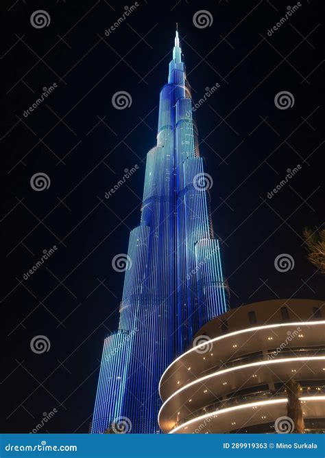 Burj Khalifa Skyscraper In Dubai Uae At Night With Lighting Effects
