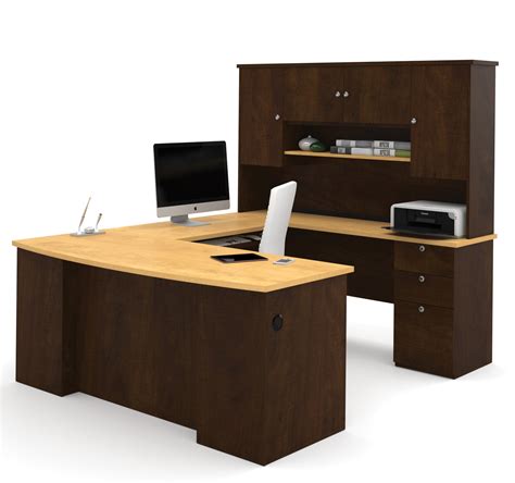 Modern White And Antigua U Shaped Office Desk With Hutch
