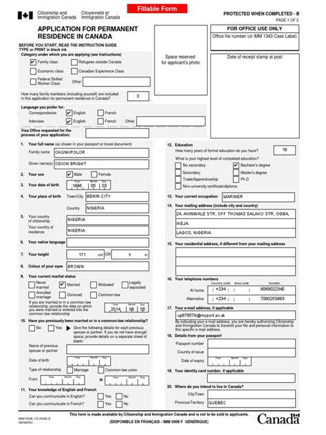 Permanent Residence Application Form Imm 0008 Generic Marriage