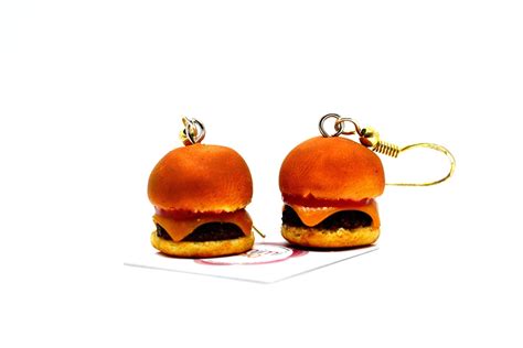 Burger Dangle Earrings Miniature Food Jewelry Polymer Clay Fimo