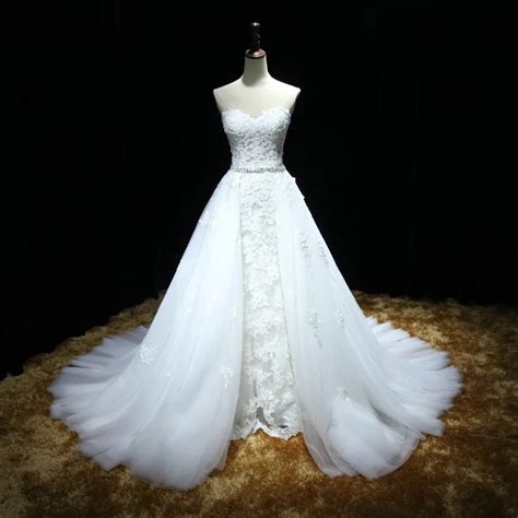 Sweetheart Full Lace Mermaid Wedding Dress Featuring A Detachable Skirt