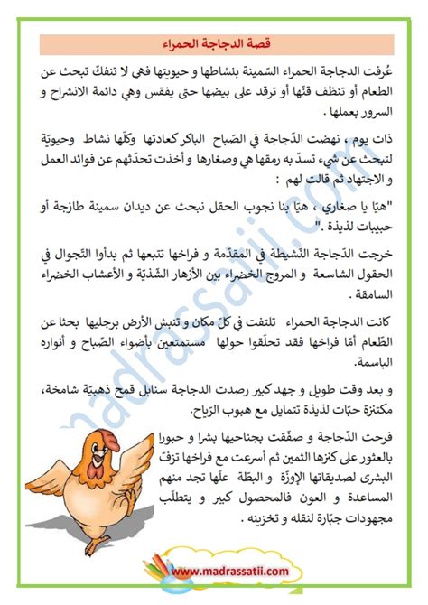 Tu aurais certainement fait la même chose, à ma place : قصة الدجاجة الحمراء - موقع مدرستي