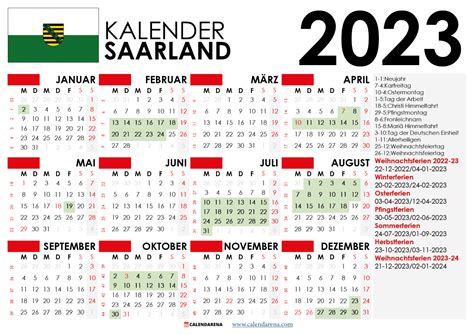 Kalender 2023 Saarland Mit Ferien + Feiertage