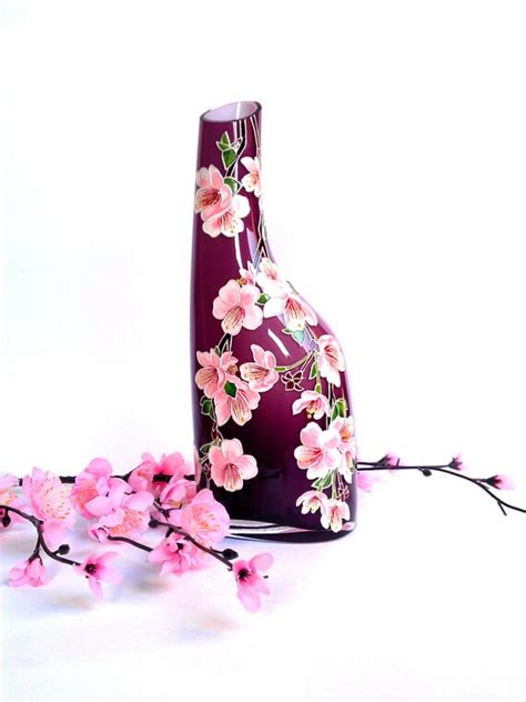 Sakura Vase Glass Vase Hand Painted Hand By Paintedglassbysveti