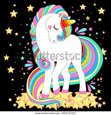 White Unicorn Rainbow Hair Vector Illustration Stock Vector Royalty