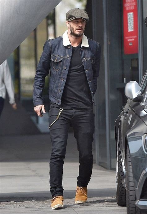 David Beckham In A Acne Jam Shearling Collar Denim Jacket Moda
