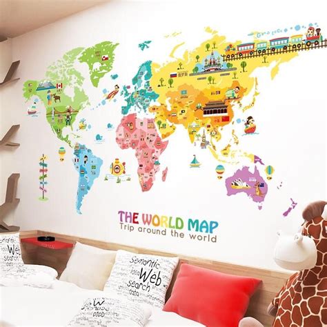 Large World Map Wall Decal Sticker Carte Du Monde Sticker Mural