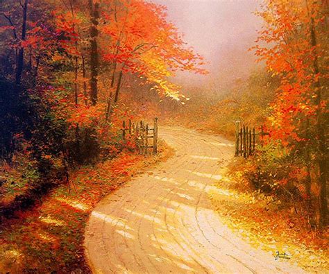 Thomas Kinkade Art Autumn Lane 20x24 Pp Pp Lithograph Ebay