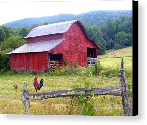 Red Barn And Rooster Canvas Print Canvas Art By Duane Mccullough