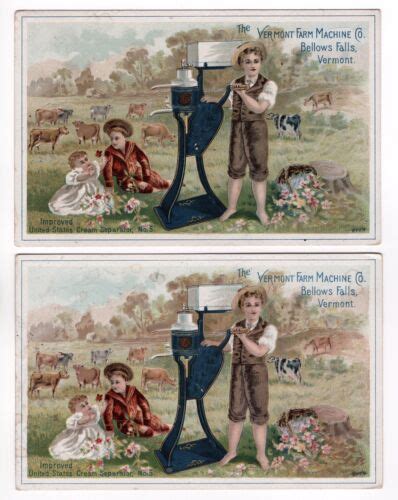 2 1890s Trade Cards Vermont Machine Co United States Cream Separators