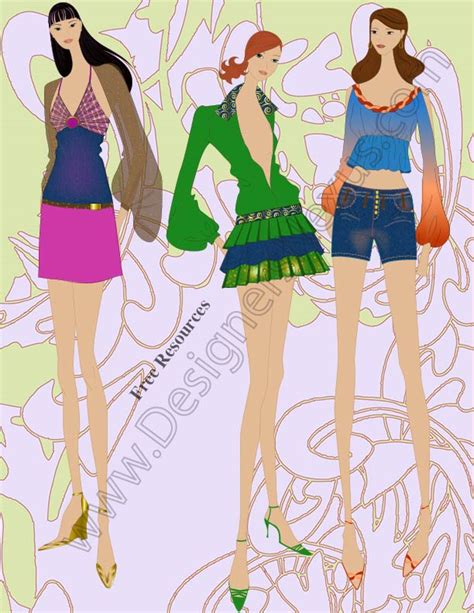 3 Female Figure Digital Fashion Drawing Example V6