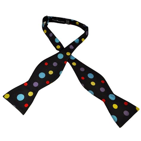 Black Light Blue Lilac Gold And Red Polka Dot Self Tie Silk Bow Tie