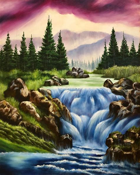 Gloomy Waterfall Inspired By William Alexander Oil On