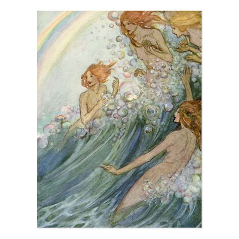 Vintage Mermaids And A Rainbow Postcard Vintage Mermaid Mermaid Art