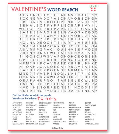 Free Valentines Day Word Searches Easy Difficult