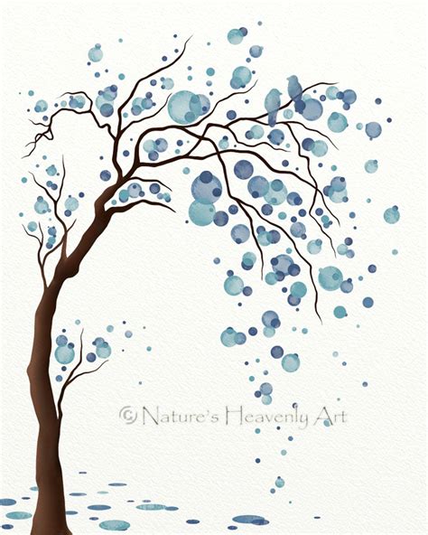 Blue Decor Watercolor Tree Art Print Poster Abstract Tree