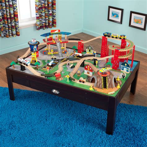Kids Activity Table Wooden Train Set Toddler Toys Boys Arts Crafts Play
