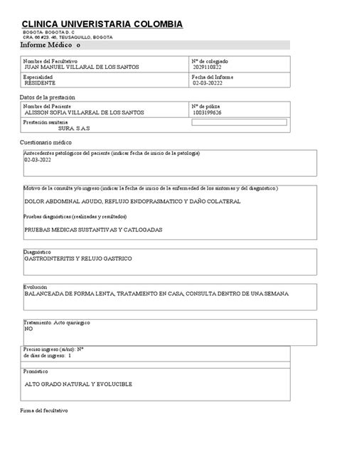 Plantilla Word Informe Medico Pdf