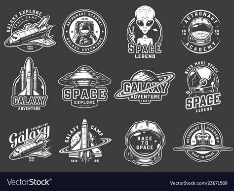 Vintage Space Exploration Logos Set Royalty Free Vector