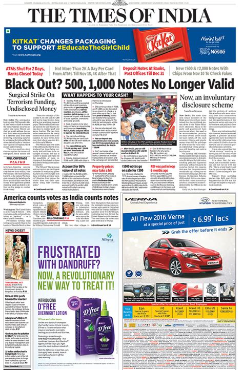 Front-page headlines: How Indian papers reported Modi's currency-note move