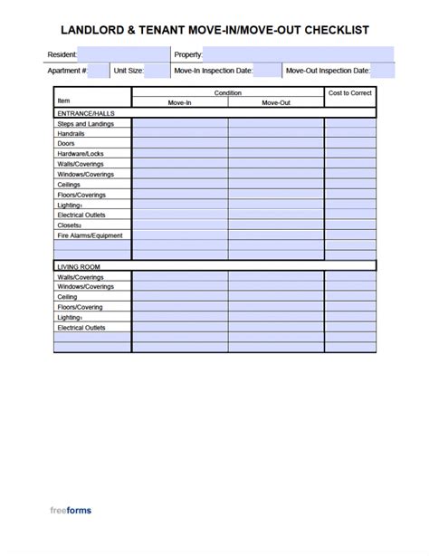 Free Move In Move Out Checklist For Landlord Tenant PDF WORD