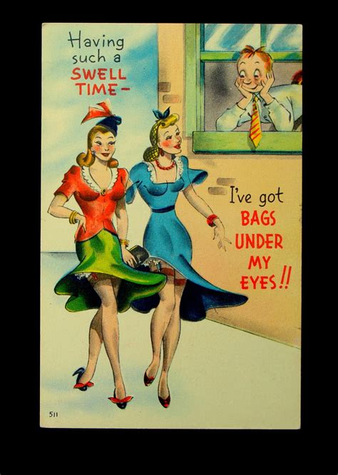 Vintage Glamor Girls Cartoon Postcard 1930s 40s
