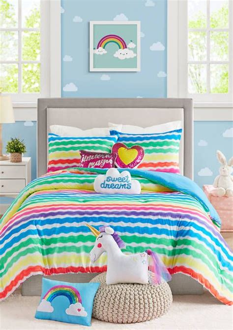 Lightning Bug Rainbow Stripe Comforter Set In 2020 Girls Rainbow