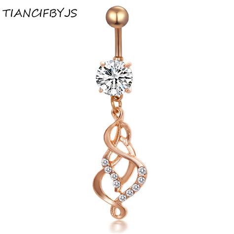 Tiancifbyjs Dangle Gold Belly Button Rings 14g Stainless Steel Cz Girl