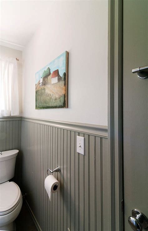 White Wainscoting Grey Walls Bathroom