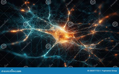 Glowing Blue Synapse Connects Nerve Cells In Human Brain Generated By